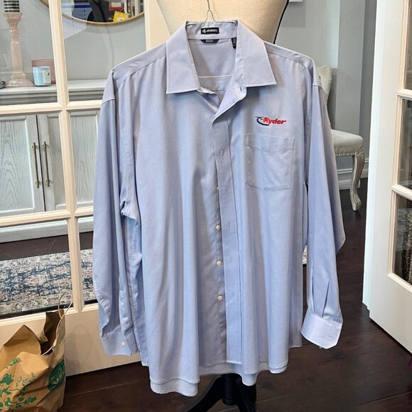 Ryder Jockey Transportation Company LOGO Button Down Light Blue Work Shirt XL - Picture 2 of 5